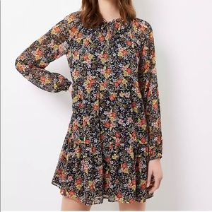 Floral tie neck swing dress